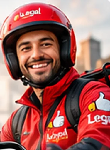 Entregador parceiro de capacete e jaqueta vermelhos