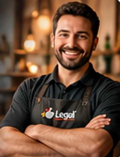 Dono de negócio parceiro de braços cruzados, sorrindo